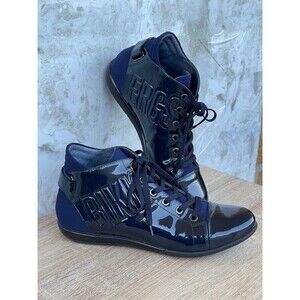 Bikkembergs Navy Patent Leather High Top Sneakers Streetwear size 40/ 9.5